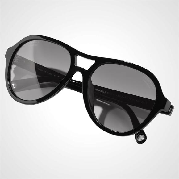 New CHANEL Sunglasses Black Polarized Lens Pilot Aviator 55mm